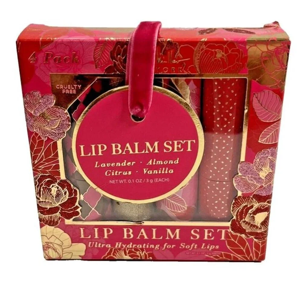Nicole Miller NY Lip Balm Pink Gift Set of 4 Ultra Hydrating for Soft‎ Lips NEW